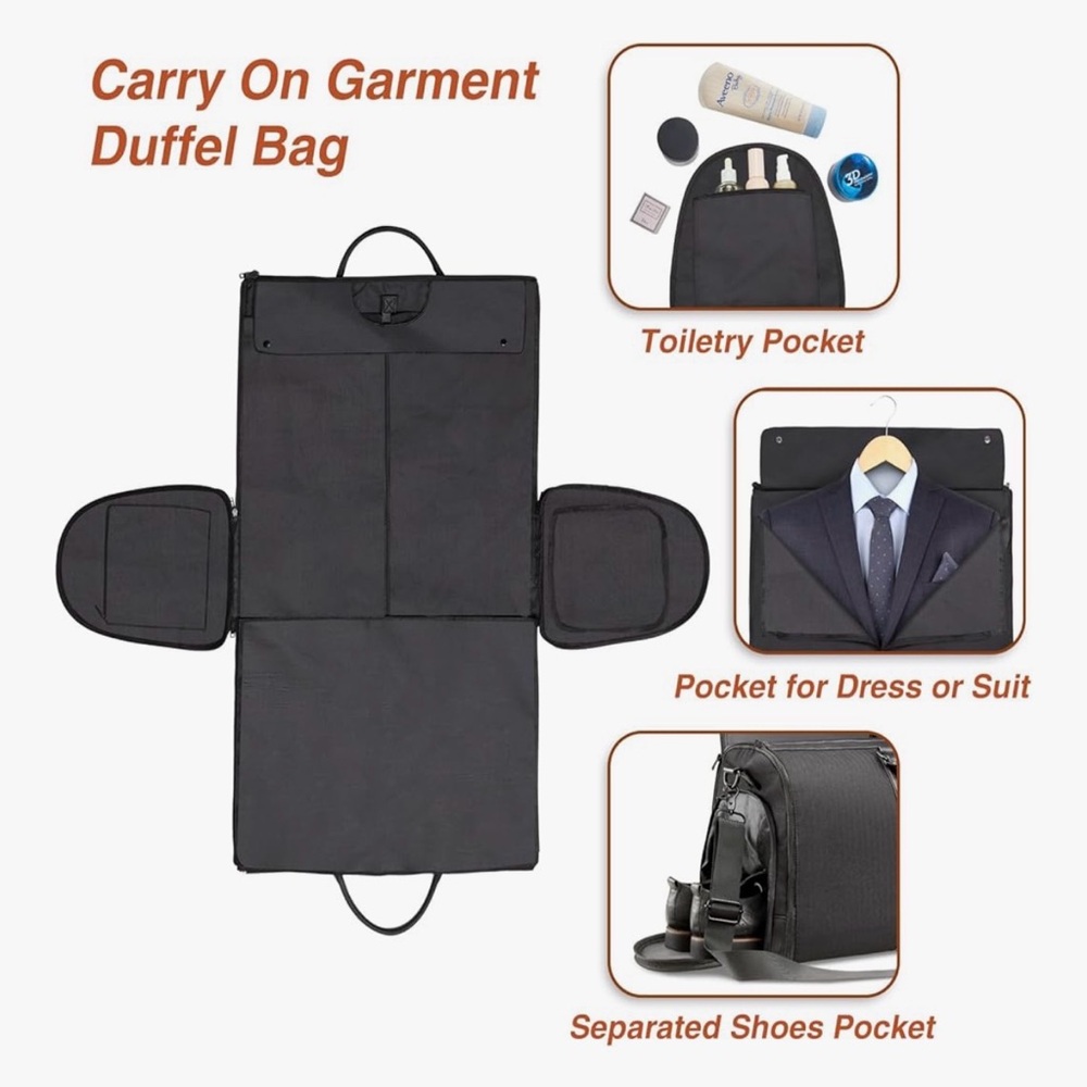 JENNI 3-in-1 Travel Garment Bag Duffel 50L Carry-On Suit Bag w/ Shoe Compartment - Picture 8 of 13